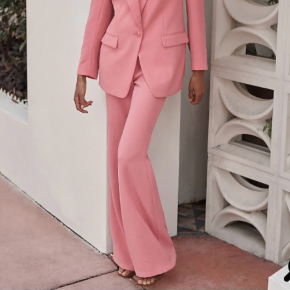 Express Pink Super High Waisted Twill Flare Trouser Pants - Picture 8 of 9